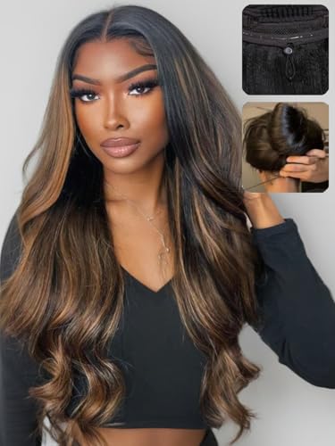 UNICE Bye Bye Knots Wig Body Wave 7x5 Pre Cut HD Lace Front Wigs Human Hair with Elastic Drawstring Balayage Brown Glueless Wig Pre Plucked Bleached Knots Natural Hairline 150% Density 16 Inch
