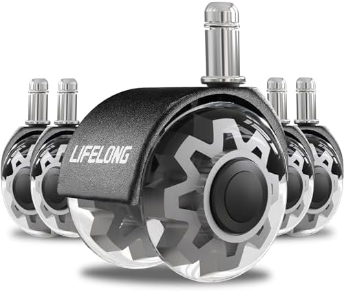 Lifelong Office Chair Wheels Replacement Rubber Chair Casters for Hardwood Floors and Carpet, Set of 5, Heavy Duty Casters for Chairs to Replace Office Chair Mats - 2 Inch Universal Fits 98%