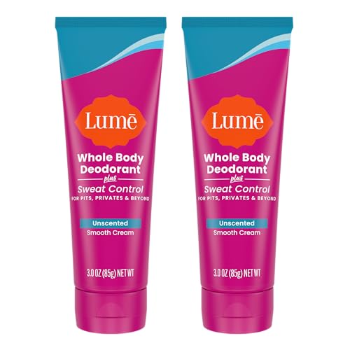 Lume Whole Body Deodorant Plus Sweat Control - Smooth Cream Tube - 72 Hour Odor And Sweat Control - Baking Soda Free, Skin Loving - 3.0 ounce (Pack of 2) (Unscented)
