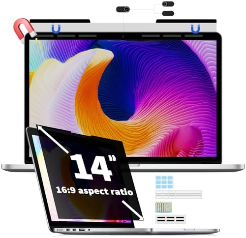Magnetic Laptop Privacy Screen for 14 Inch 16:9, Removable Computer Screen Privacy Shield 14" Aspect Privacy Filter Screen Protector for with Lenovo Hp Dell Acer Asus Thinkpad Envy