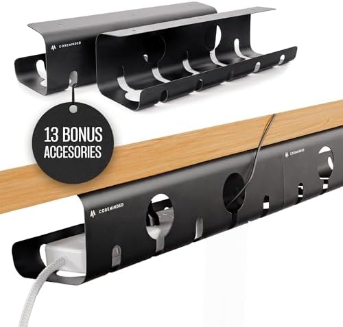 No-Drill Under Desk Cable Management Tray - 2-Pack Wire Management Under Desk Cord Management - Standing Desk Cable Management Under Desk Cord Organizer - Cable Tray Under Desk Power Strip Holder - M