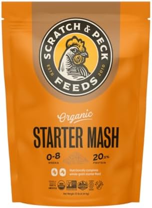 Scratch and Peck Whole Grain Starter Mash for Baby Chicks and Ducklings - Corn and Soy-Free Feed with 20.5% Protein, Certified Organic and Non-GMO - 10 lb Bag