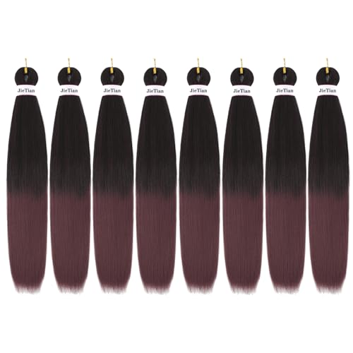 Liang Dian Pre Stretched Braiding Hair Ombre 30 Inch 8 Packs Synthetic Crochet Braids Hot Water Setting Professional Soft Yaki Texture Synthetic Hair Extensions(1B/99j)