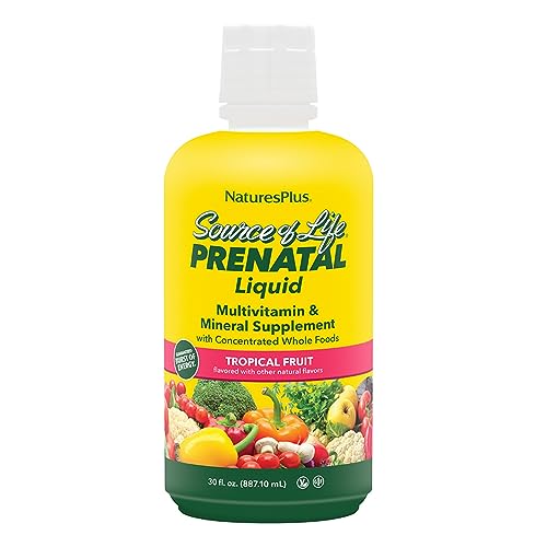 Natures Plus Source of Life Prenatal Liquid, Tropical Fruit - 30 fl oz - Multivitamin & Mineral Supplement - Nutritional Support During Pregnancy - Gluten Free, Vegetarian - 30 Servings