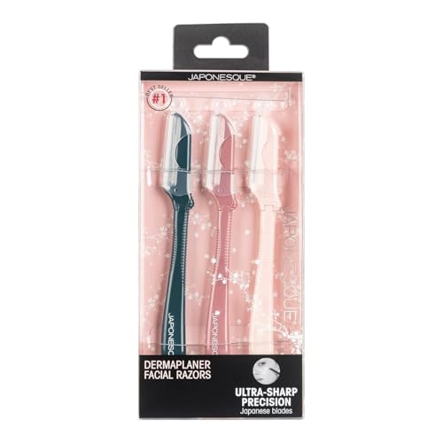 JAPONESQUE Precision Dermaplaner Facial Razors – 3 Piece Set, Eyebrow and Facial Hair Single Blade Razors for Women and Men, 3ct.