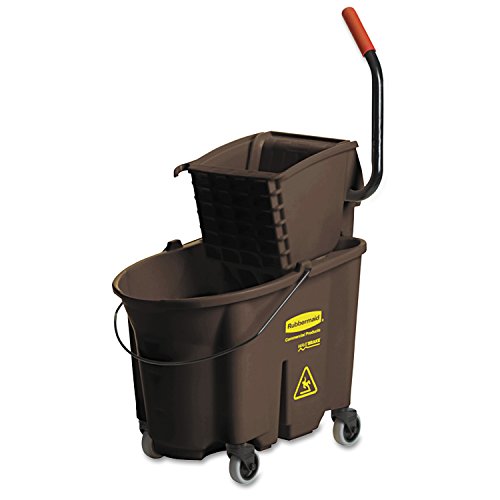 Rubbermaid Commercial Products WaveBrake 35 QT Side-Press Mop Bucket and Wringer Combo on Wheels, Brown, for Heavy-Duty Floor Cleaning