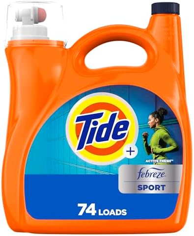 Tide Plus Febreze Sport Odor Defense Liquid Laundry Detergent, 105 fl oz, 74 Loads, HE Compatible