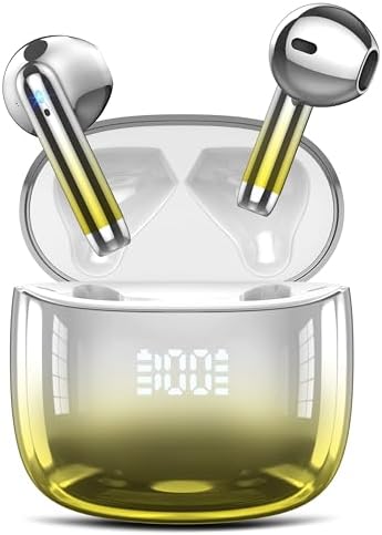 Wireless Earbuds, Bluetooth Headphones 48H Playtime Ear Buds with LED Power Display, IPX7 Waterproof Bluetooth 5.4 Earphones in-Ear Earbuds with 4 Mic for Android iOS Cell Phone Laptop, Yellow