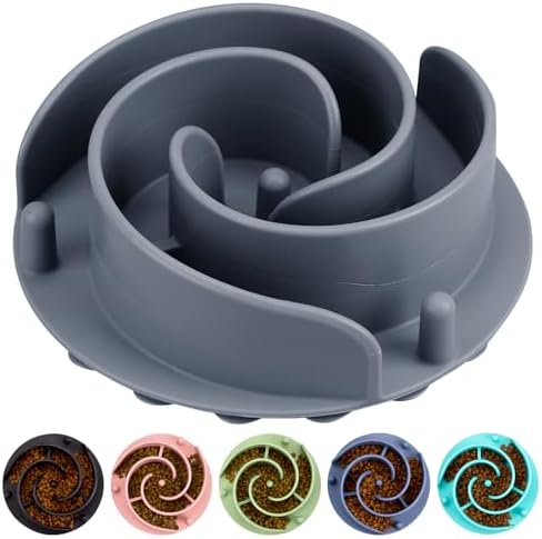 Slow Feeder Dog Bowls Insert, Bestalk Soft Silicone Dog Slow Eating Feeder Insert with Suction Cups for Small, Medium and Large Dogs, Fit into Basic Bowls and Elevated Dog Bowls (Grey, XL)