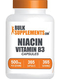 BULKSUPPLEMENTS.COM Niacin Capsules - Vitamin B3 Supplement, Niacin 500mg - Niacin Flush, B3 Vitamins - May Cause Flushing, Gluten Free, 1 Vitamin B3 Niacin Capsule per Serving, 365 Capsules