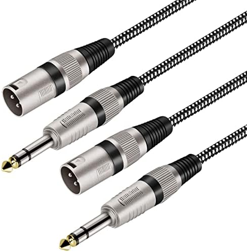 XLR Male to 1/4 Inch TRS Cables 10 FT/2Pack, Nylong Braided XLR 3 Pin Male to Quarter inch 6.35mm TRS Male Balanced Interconnect Wire Mic Cord (Pure Copper Conductors)