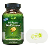Irwin Naturals Vitamin D3 + K2 - High Potency D3 + K2 Complex - Dietary Supplement for Bone Health - 60 Liquid Softgels Bundle Pill Case