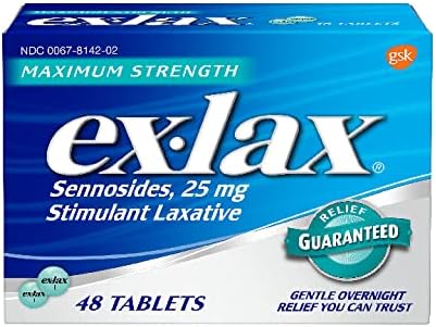Ex-Lax Maximum Strength Stimulant Laxative Constipation Relief Pills for Occasional Constipation, Gentle Laxatives - 48 Count