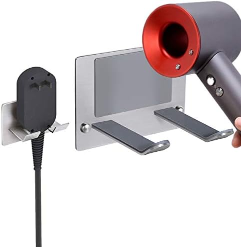 Self Adhesive Hair Dryer Holder Wall Mounted - Adhesive Bathroom Hair Blow Dryer Rack Organizer Compatible with Supersonic Hair Dryers (SUS 304 Silver)