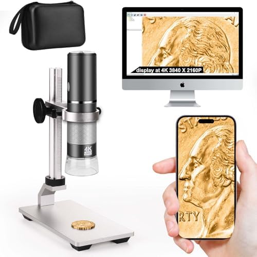 Ninyoon 4K Microscope with Professional Stand + Case for iPhone Android PC, 50-1000X Digital USB Microscope Endoscope HD Camera for All Cellphones iPad Android Tablet Windows Mac Chrome Linux