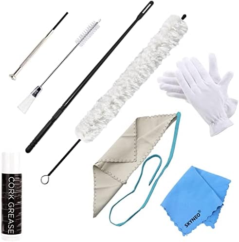 Flute Cleaning Kit Include 1pc Cotton Cleaning Brush, Flute Swab, Double-End Dust Brush,Flute Cleaning Rod, Screwdriver for Flute Repairing,Cork Grease, a Pair Cotton Gloves, 1pc Flute Cleaning Cloth