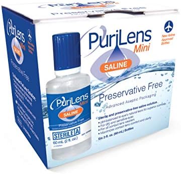 Purilens Mini Preservative Free Saline Six (60-mL) Bottles, Clear, 2 Fl Oz (Pack of 6)