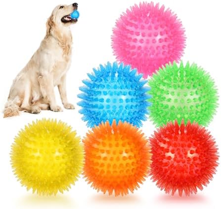 petizer 6 Pack 2.5” Squeaky Dog Toy Balls, Floating Dog Pool Balls, Spiky Dog Balls, Durable Interactive Fetch Toys for Puppy, Dog Chew Toys for Teething (2.5", Small Dog)