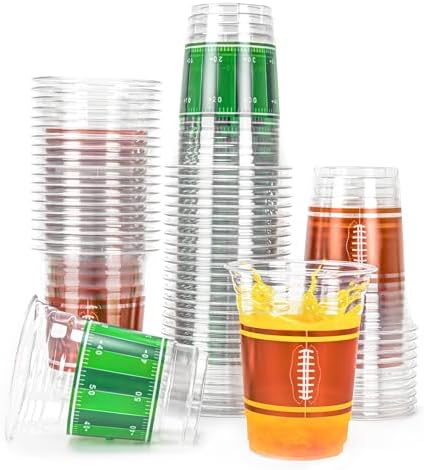 Football Cups, 16 oz Football Plastic Cups Football Disposable Cups Tailgate Events Drinkware Decorations for Football Party Supplies, 60 Pack