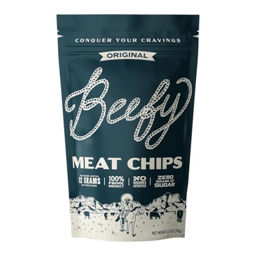 BEEFY Meat Chips - Original, 100% Prime Brisket, 12g Protein per oz, Zero Sugar, 2.5 oz