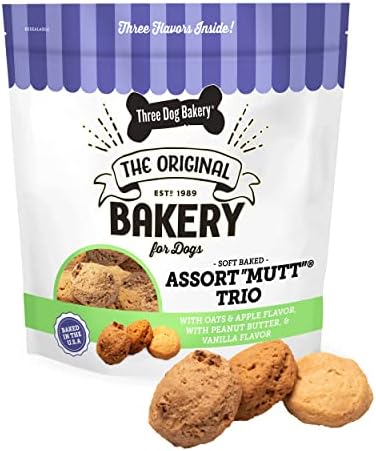Three Dog Bakery Assort"Mutt" Trio, 48oz – Delicious Dog Treats With Oats, Apple, Peanut Butter & Vanilla, Premium Dog Training Treats, Puppy Treats