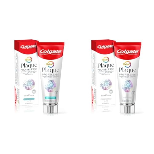 Colgate Total Plaque Pro Release Fresh Mint Toothpaste, 1 Pack, 3.0 Oz Tube & Total Plaque Pro Release Whitening Toothpaste, Whitening Anticavity Toothpaste, Helps Reduce Plaque and Whitens Teeth