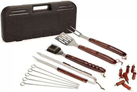 Cuisinart CGS-W18 Wooden Handle Grill Set, Quick Cut Pizza Cutter, 18 Piece