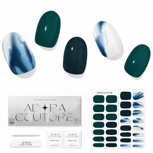 Semi Cured Gel Nail Strips with 30 Pieces, Salon Quality Nail Wraps for Women, Blue Gem Peacock UV Gel Nail Stickers, UV Light Required, M Peacock