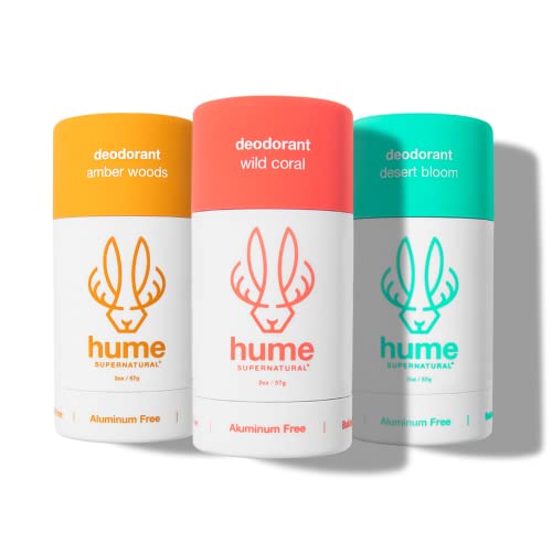 Hume Supernatural Aluminum Free Deodorant for Women & Men - Probiotic, Plant-Based, Baking Soda Free, Aloe, & Cactus Flower, Anti Sweat, Stain & Odor – Desert Bloom, Amber Woods, Wild Coral
