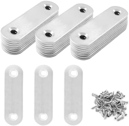 24 Pcs Straight Brace, Flat Brace 2.4” x 0.6”, Stainless Steel Straight Bracket, Mending Joining Plates for Wood, Board, Bed Frame, Furniture & Shelves, Silver