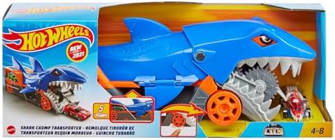 Hot Wheels Toy Car Playset, Shark Chomp Transporter & 1:64 Scale Car, Connects to Track & Stores 5 1:64 Scale Vehicles