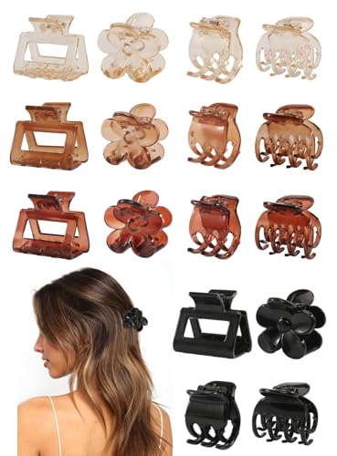 16 PCS Small Hair Clips for Women & Girls, Durable Matte Claw Clips for Thin Hair, Strong Hold Medium Hair Claw Clips, Mini Hair Clips, Cute Hair Accessories Amber Color Valentine's Day Gifts Holiday