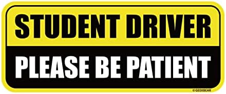 GEEKBEAR Student Driver Car Magnet - Colorful, Reflective, Weather-Resistant - Rectangular 8.7 x 3.5 in (Yellow/Black)