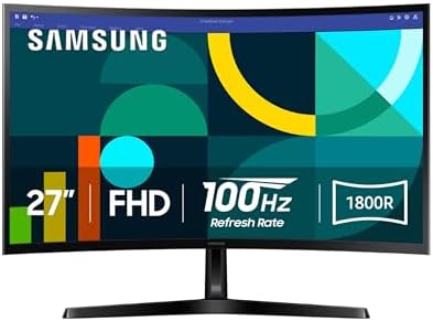 SAMSUNG 27" Essential S3 (S36GD) Series FHD 1800R Curved Computer Monitor, 100Hz, Game Mode, Advanced Eye Comfort, HDMI and D-sub Ports, LS27D366GANXZA, 2024