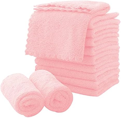 Microfiber Facial Cloths Fast Drying Washcloth 12 pack - Premium Soft Makeup Remover Cloths - Pink