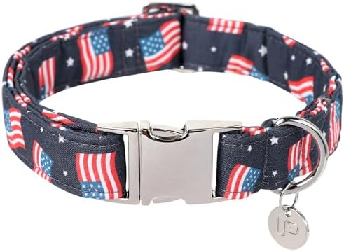American Flag Dog Collar, 4th of July Comfortable Cotton Cute Dog Collar with Metal Buckle, Patriotic Collar for Puppy Girl Boy Dog or Cat, M