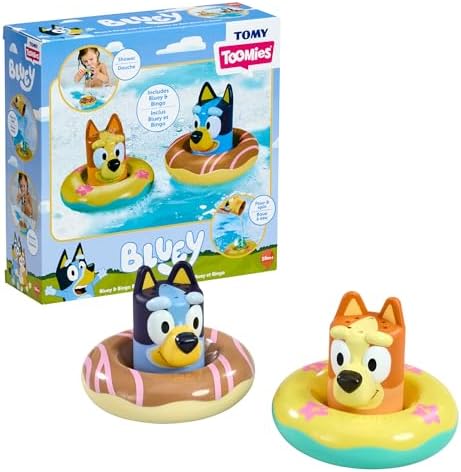 Toomies Splash & Float Bingo and Bluey Water Toys - 2-in-1 Toddler Water Toys with Pour Cup and Water Wheel Toy - Toddler Bath Toys and Bluey Toys - Ages 18 Months and Up