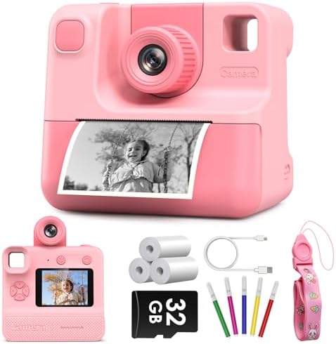 Kids Camera Instant Print, Christmas Birthday Gifts for Toddle Girls Boys Age 3-12, 24MP & 1080P Selfie Digital Camera with 3 Roll no-Ink Print Paper 32G SD Card