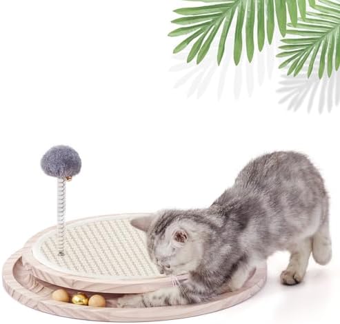 Cat Scratcher, Cat Natural Sisal Scratching Pad, Kitten Interactive Toy with Ball Track Spring Ball for Chasing Hunting Mental Physical Exercise Puzzle-Transparent White