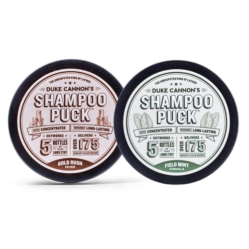 Duke Cannon Shampoo Puck Bundle - Field Mint & Gold Rush Fever, Over 175 Washes, Essential Oils & Argan Oil, 4.5 oz. (Pack of 2)