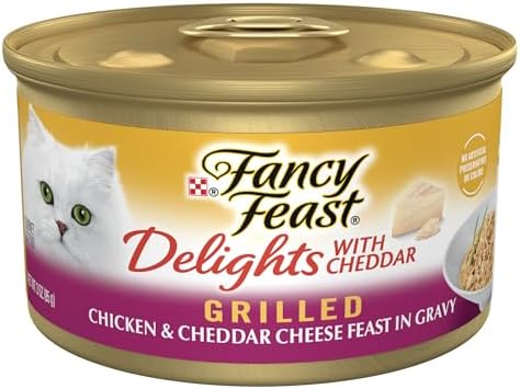 Purina Fancy Feast Delights With Cheddar Grilled Chicken and Cheddar Cheese Feast in Wet Cat Food Gravy Cat Food - (Pack of 24) 3 oz. Cans