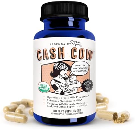 Legendairy Milk Cash Cow Lactation Supplement, Moringa, Alfalfa, and Goat's Rue Breastfeeding Supplement for Milk Supply Increase, Fenugreek-Free, Certified Organic, Vegan, Non-GMO, 60 Capsules