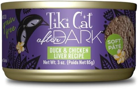 Tiki Cat After Dark Pâté, Duck & Chicken Liver, High-Protein and 100% Non-GMO Ingredients, Wet Cat Food for Adult Cats, 3 oz. Cans (Pack of 12)