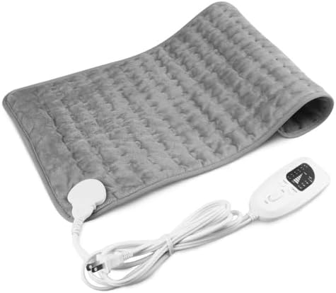 Heating Pad, Electric Heating Pads for Back, Neck, Shoulder, Abdomen, Pain Relief Moist 6 Fast Heating Settings,12 x 24, Silver Gray