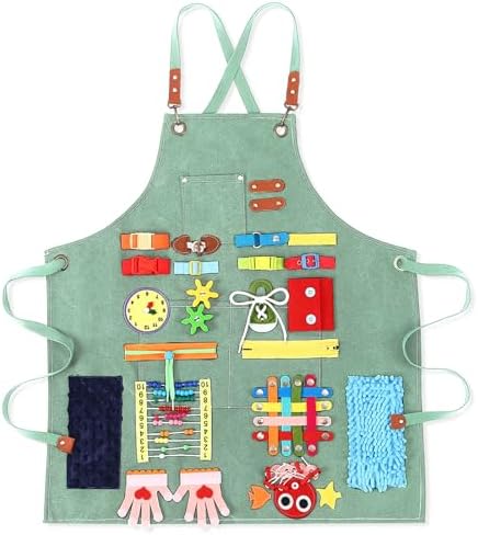 Fidget Apron for Elderly Fidget Blanket for Dementia Alzheimer's Therapy Activity Apron Anxiety Relief Toys(Green)