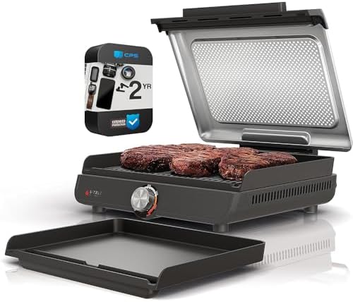 Ninja GR101 Sizzle Smokeless Indoor Grill & Griddle (Renewed) Bundle with 2 YR CPS Enhanced Protection Pack