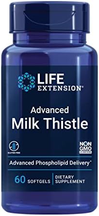 Life Extension Advanced Milk Thistle, silymarin, silybin, phospholipids, Promotes Healthy Liver Function, Gluten-Free, Non-GMO, 60 softgels