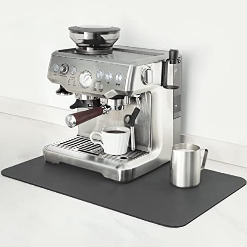 Mimore Coffee Mat - 17x30 Inch Grey Countertop Mat - Absorbent, Hides Stains, Rubber Backed - Dish Drying Mat Fits Under Coffee Maker or Espresso Machine (Compatible with Ninja Luxe Cafe)