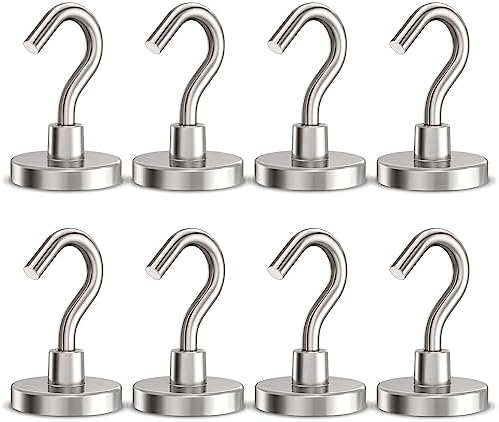 Magnetic Hooks Heavy Duty, 110 lbs Strong Hooks for Hanging, Magnet with Hook for Cruise, Grill, Fridge, Pack of 8