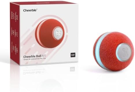 Cheerble Interactive Cat Ball Toy, Automatic Moving Ball Puzzle Toy for Indoor Cat Kitten, Smart Anti-Depression Pet Toy Fun Gift with Light, Red